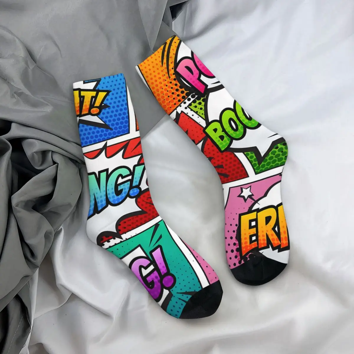 Hip Hop Retro Pop Art Comic Book Panels Crazy Men\'s Socks Unisex Comic Book Lover Street Style Pattern Printed Crew Sock