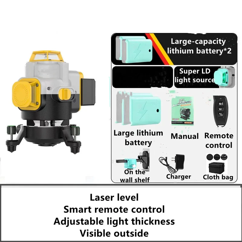 Imagem -06 - Laser Nível 16 Linhas 4d Blue Beam Controle Remoto 360 Spin Autonivelamento Nível Laser Horizontal Vertical Faça Você Mesmo Decoração de Construção