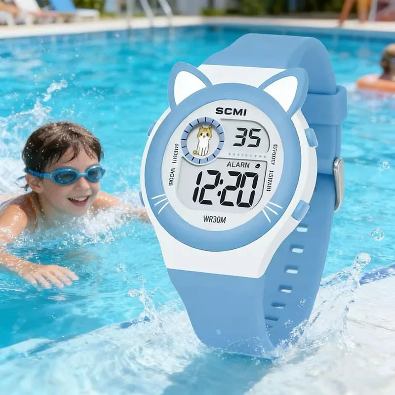 New Fashion Children Cat Cartoon Watch Kids Sports Silicone Watches Girls Boys Digital Watch Students Electronic Watches Gifts