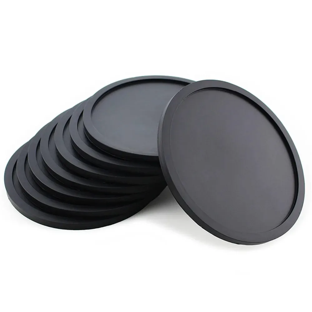

4pcs Functional 10cm Cup Mat Round Shape Black Silicone Coaster Heat Resistant Non-Slip Surface Round Coffee Cup Mat Home