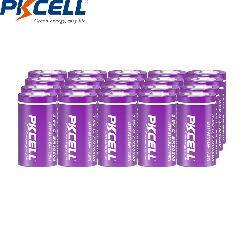 20PC PKCELL ER26500 C  3.6V Lithium Li-SOCl2 Battery with 9000mAh Superior LR14 R14P Batteries for water meter,electricity meter