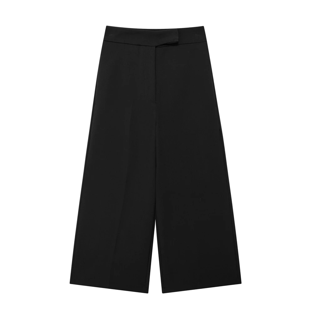 PB&ZA 2024 Women's New Fashion Versatile Solid Color High Waist Zipper Slimming Straight Leg Wide Leg Casual Pants