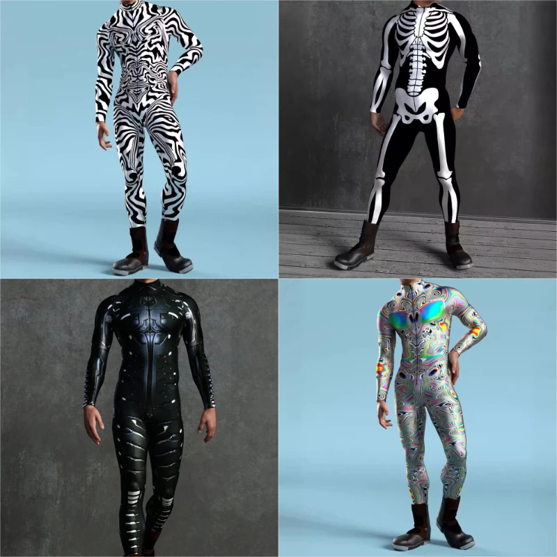 

New Unisex Skeletal Streetwear Bodysuit 3D Bone Contour Print Gothic Game Character Costume for Halloween Fantasy Cosplay