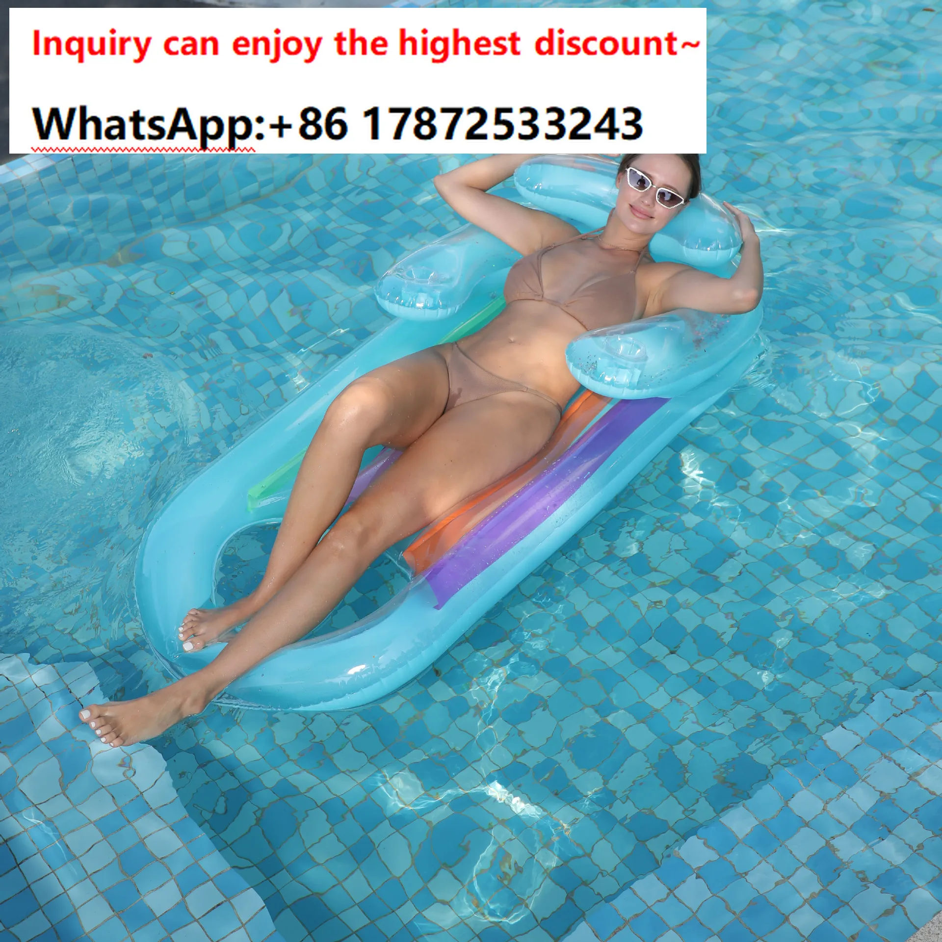 Foldable backrest swimming ring striped floating drainage inflatable bed for amusement