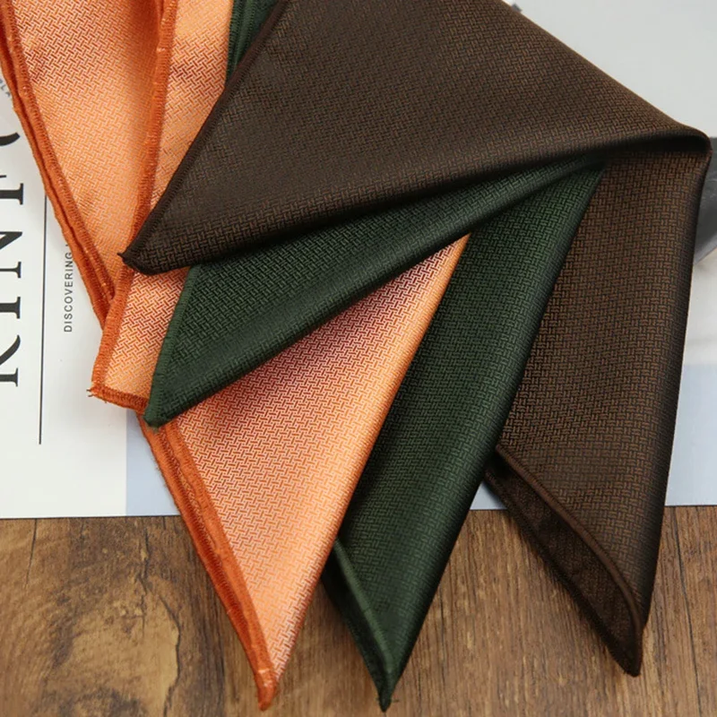 24cm Classic Solid Color White Brown Pocket Square Gentleman Elegant Polyester Handkerchief Wedding Business Hanky Men Cravat
