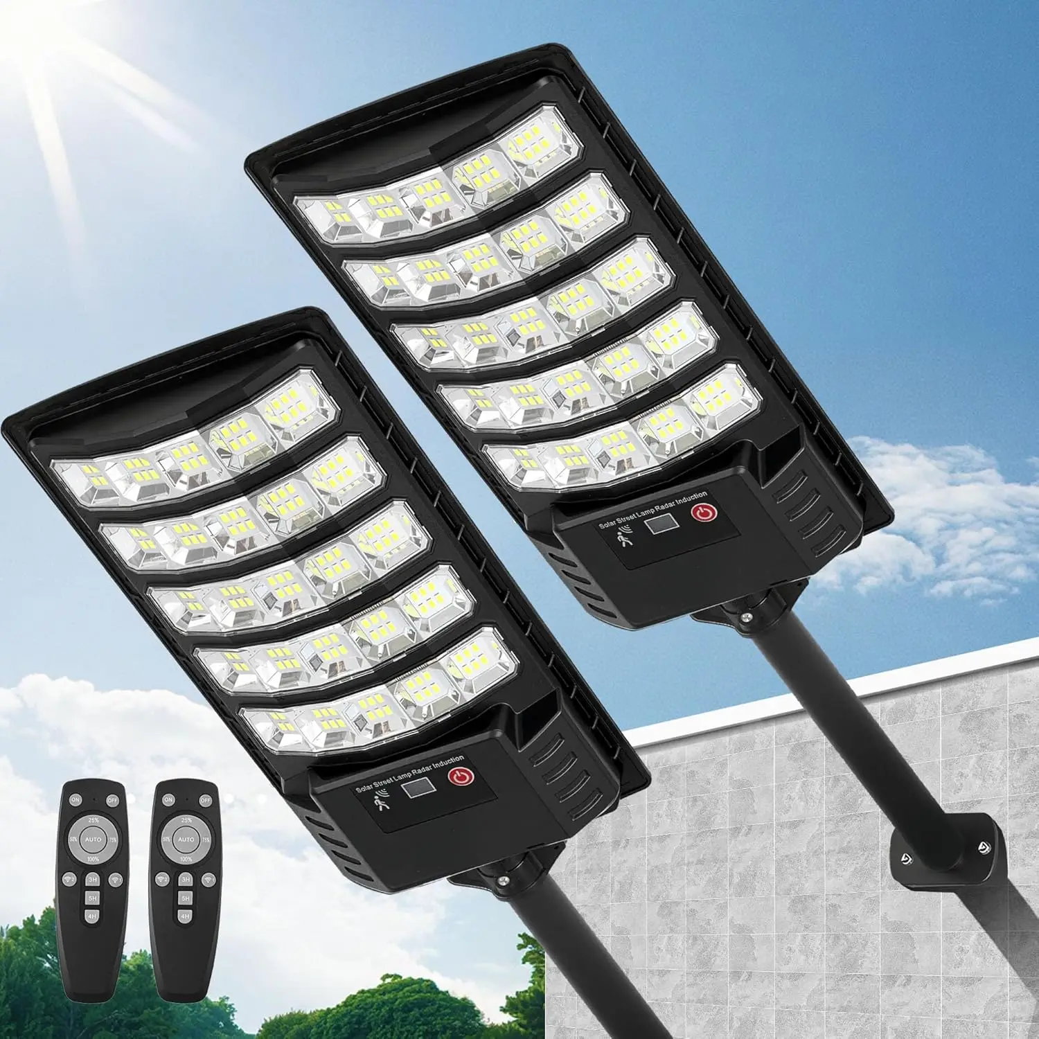 

2 Pack High Lumen Solar Outdoor Flood Lights with Motion Sensor, Waterproof Dusk to Dawn Commercial Lighting for Yard