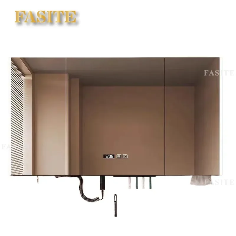 For Bathroom Wall Mounted Smart Mirror Cabinet Integrated Multi Function Storage with Toothbrush and Hair Dryer Rack Modern