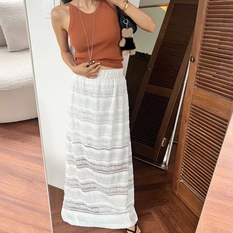 

Sweet Lace Multi-Layered High Waist Slimming Elastic Waist A-Line Skirt Women's Spring Summer Korean Sle Faionable f S...