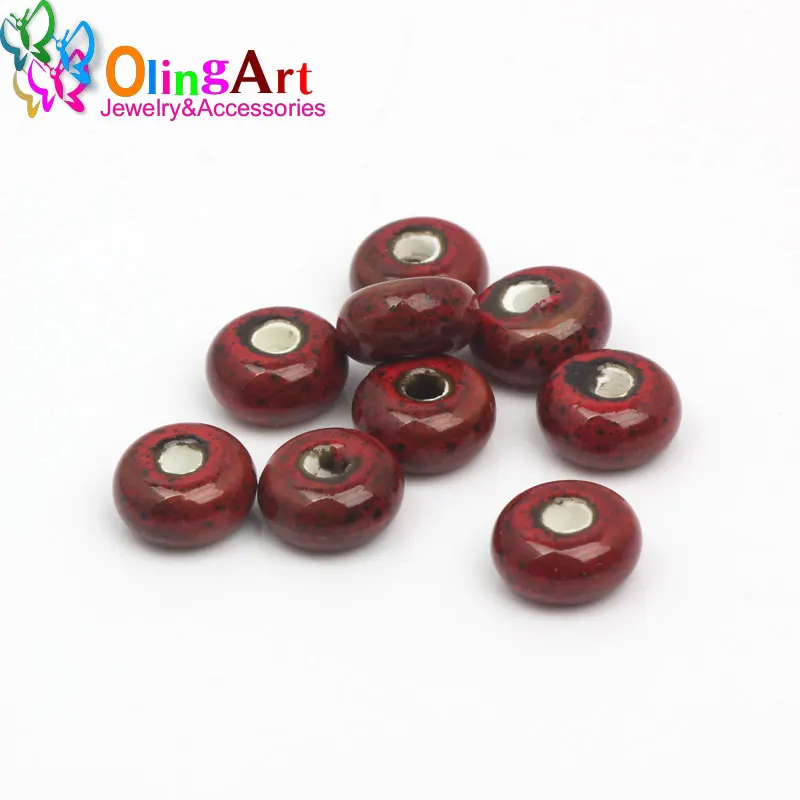 OlingArt 10pcs/lot Ceramic Charm Spacer Beads For  Round Mixed 9mm Dia HOT sale DIY Jewelry Making Findings
