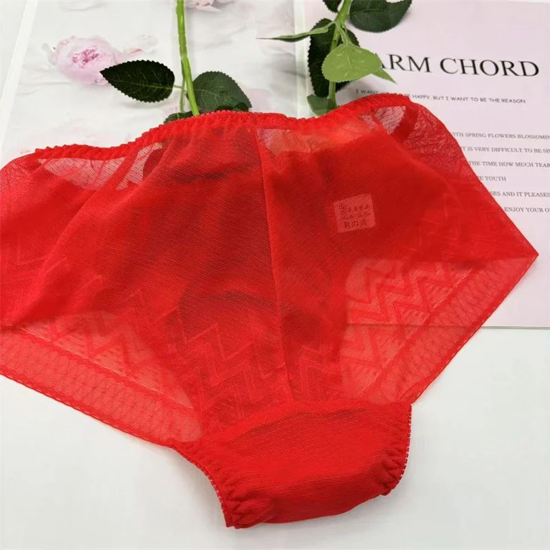 Japan fashion Sexy men underwear elasticity  smooth gay underpants transparent,breathable, red lace Men's Briefs