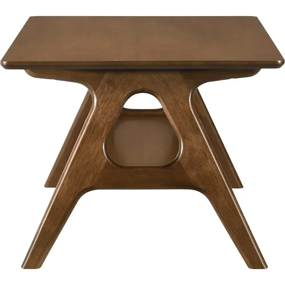 Mesa de centro moderna de madeira de meados do século com prateleira retangular