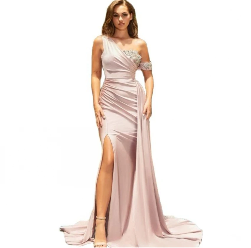 

Sexy Prom Evening Dresses Long One Shoulder Party Dress 2023 Appliques High Split Cocktail Gown Saudi Arabia Dubai