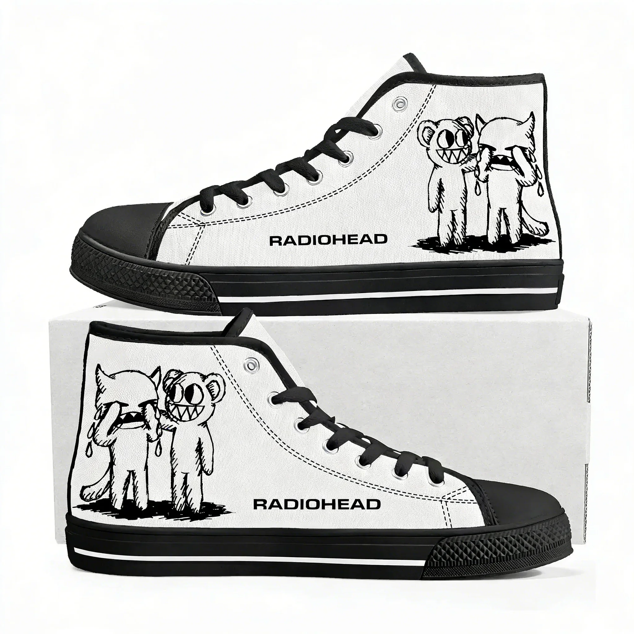 Radiohead Rock Band High Top Sneakers Mens Womens High Quality Canvas Sneakers Comfortable Casual Shoes Customized Shoes Black