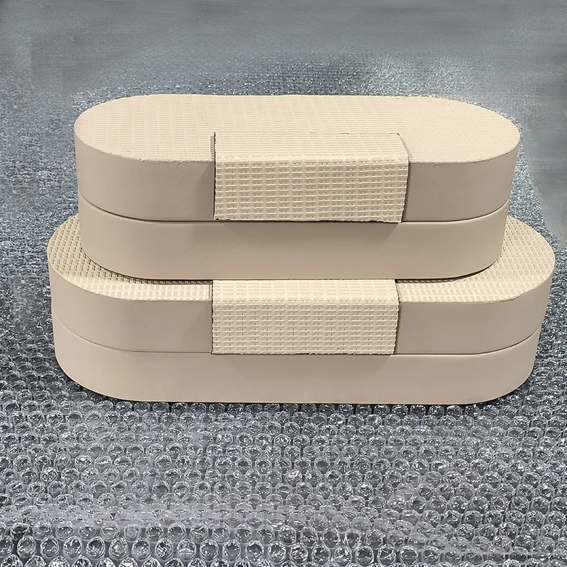 Beige Leather Jewelry Storage Box Modern Decorative Organizer for Vanity Nightstand Bedroom and Home Display Use