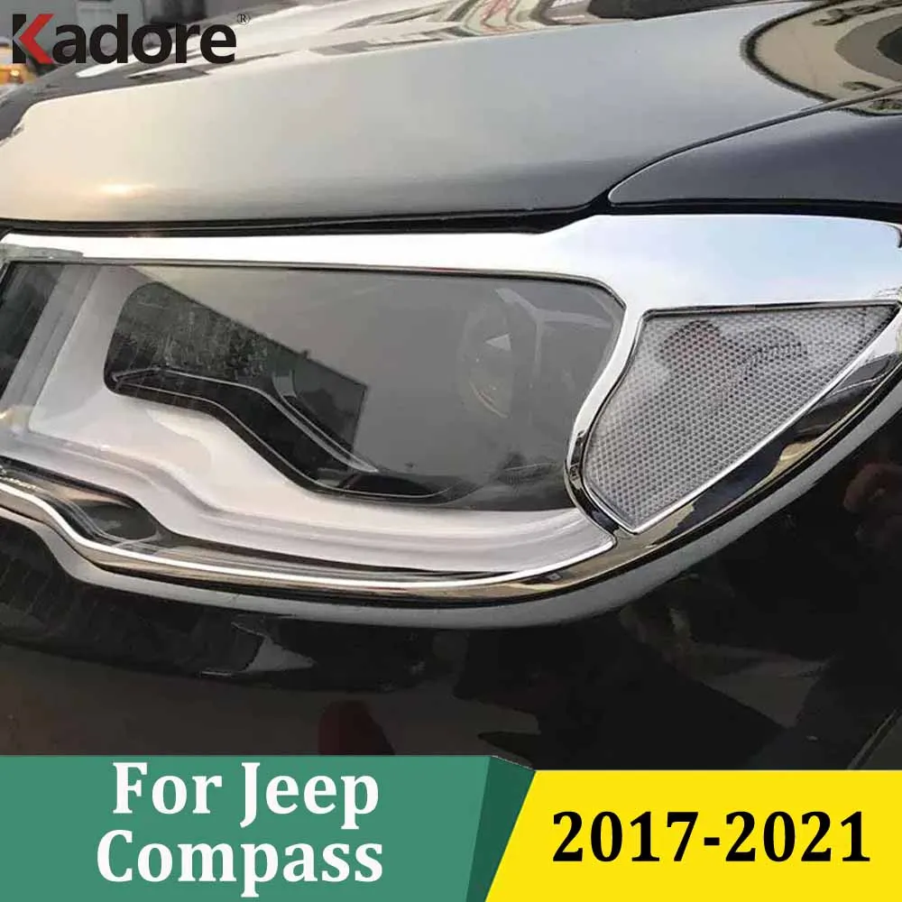 

For Jeep Compass 2017 2018 2019 2020 2021 Chrome Front Headlight Cover Trim Headlight Protector Frame Car Exterior Accessories