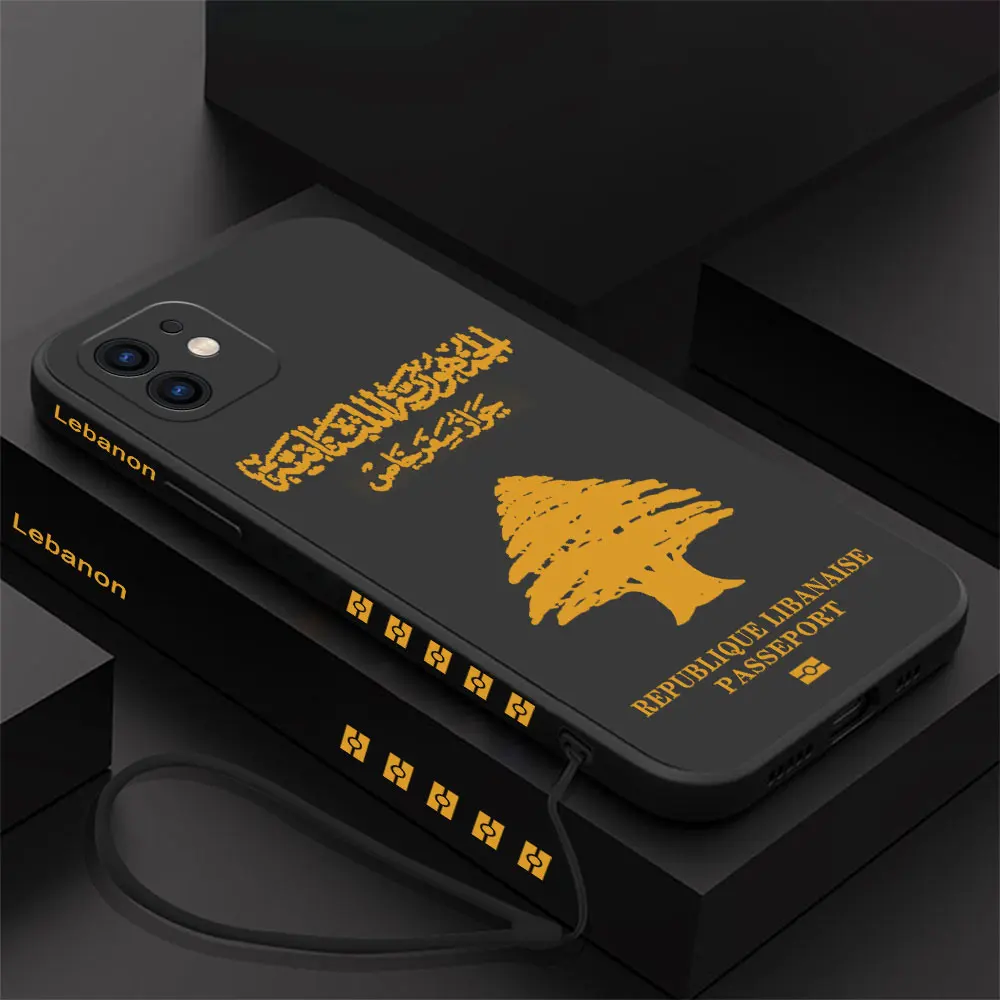 Lebanon Passport Phone Case For iPhone 15 14 13 12 11 Pro Max Mini X XR XS MAX 8 Plus Silicone with Hand Strap