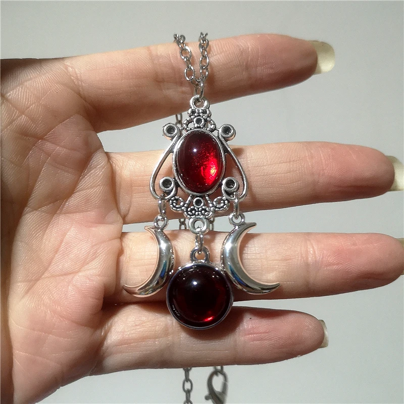Gothic Black Red Purple Colors Geometry Moon Pendant Necklace For Men Women Punk Rock Grunge Halloween Y2K Accessories Jewelry
