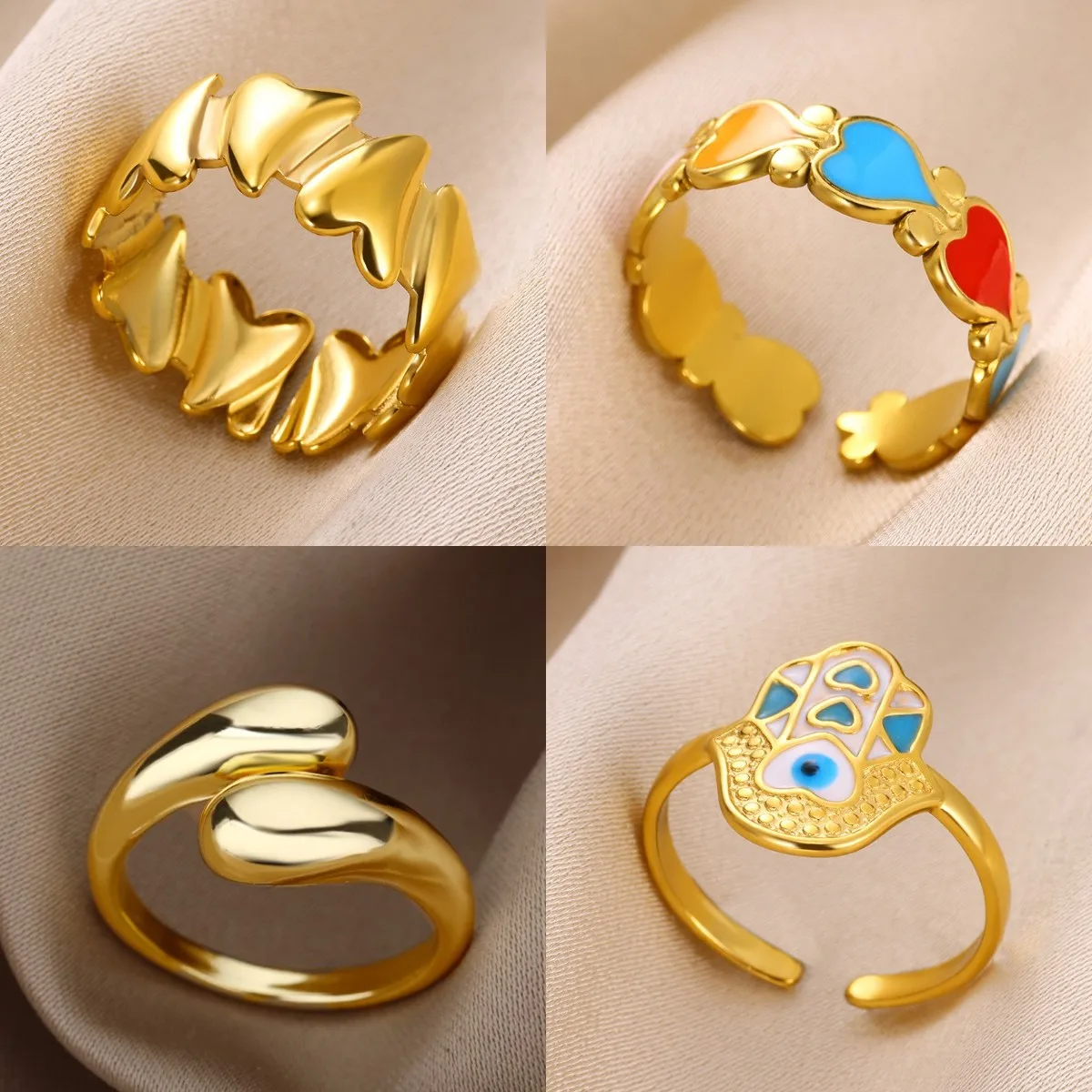 Exquisite Emaille Herz Ringe für Frauen Gold Farbe Edelstahl Palm Ringe Klassische Teufel Auge Schmuck Kostenloser versand