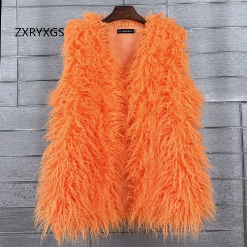 ZXRYXGS Imitation Beach Wool Vest Fashionable Jackets 2025 Autumn Winter Medium Long Faux Fur Vest Warm Women's Vest 24 Colors