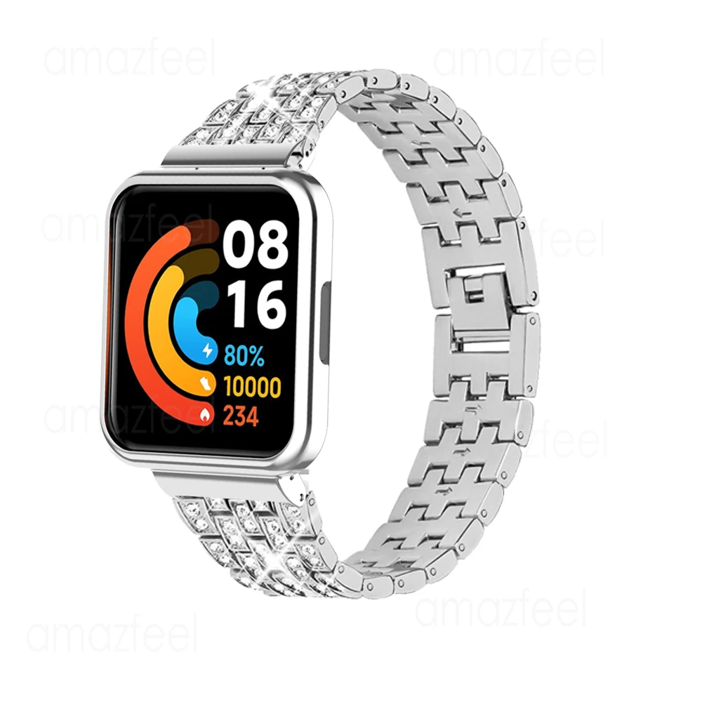 2in1 ダイヤモンドストラップ + ケースプロテクター Xiaomi Redmi Watch 3 アクティブブレスレット金属ステンレス鋼リストバンドコレアアクセサリー