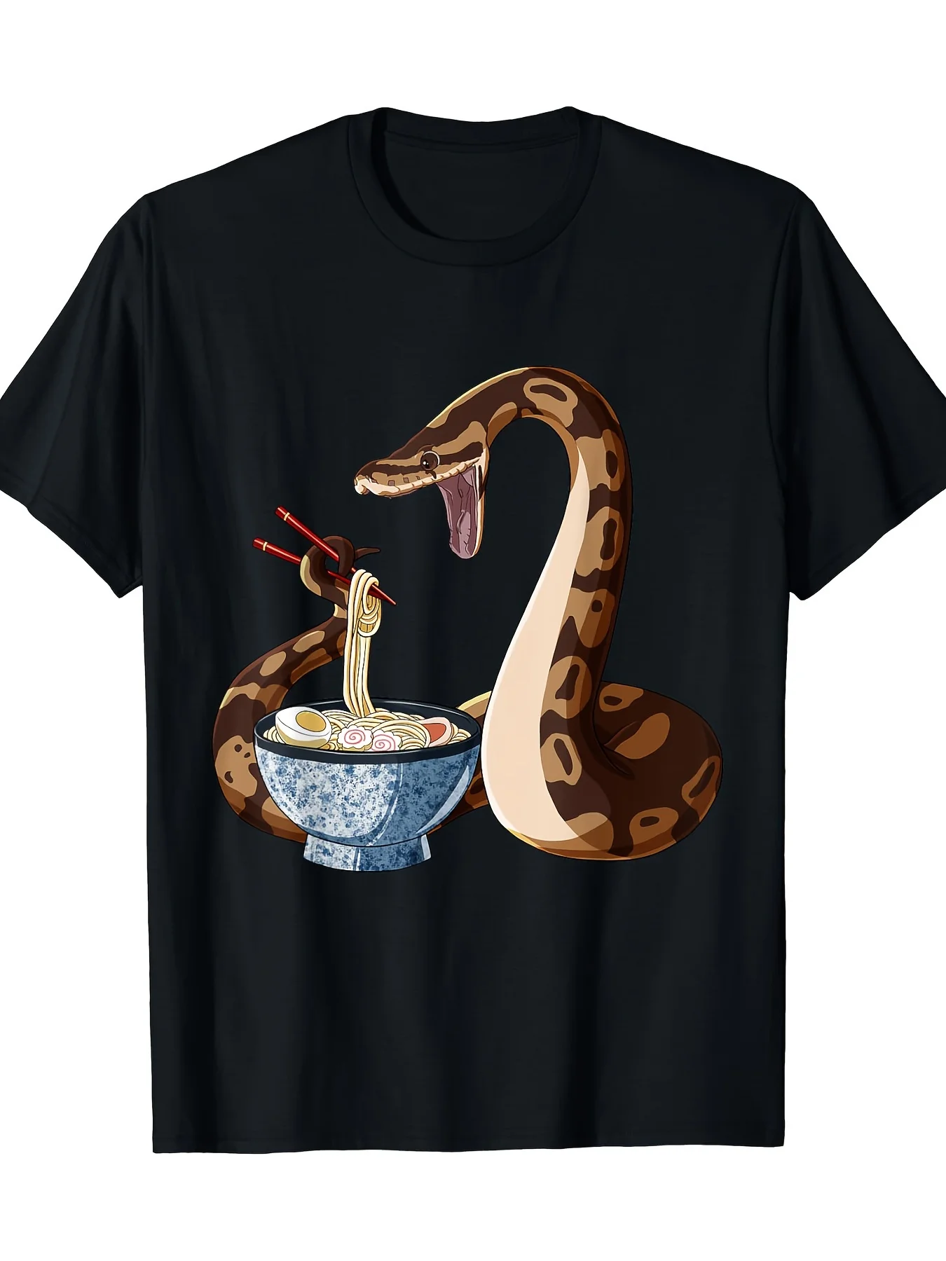 

Funny Japanese Kawaii Ramen Snake Ball Python T-Shirt 200g Fashion Tshirt Round Neck Short Sleeve Regular Fit
