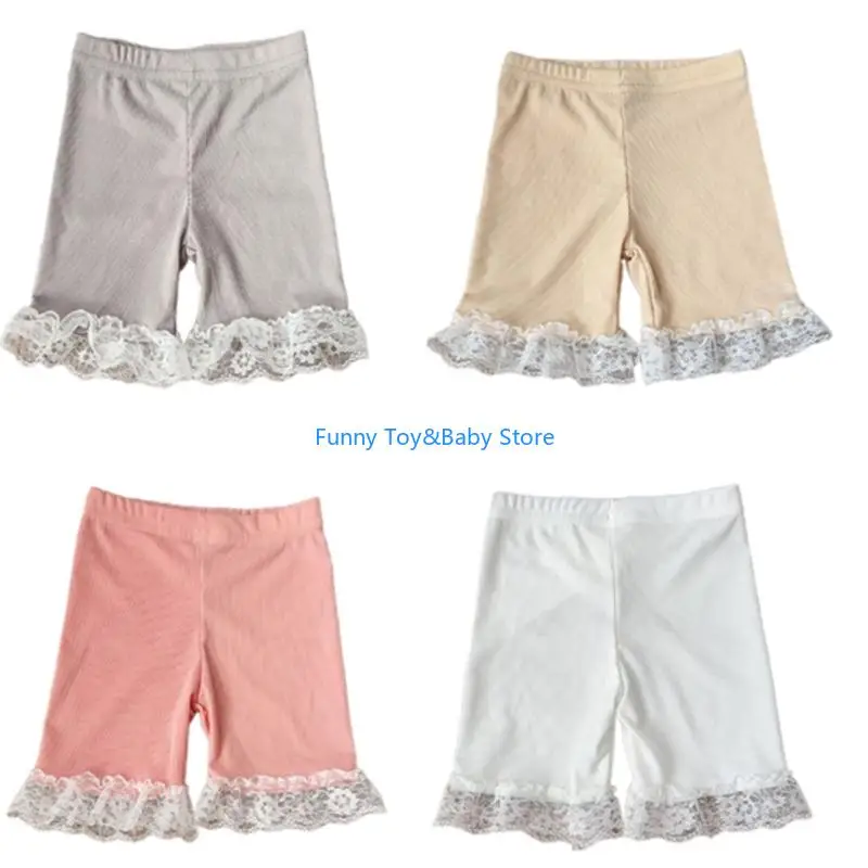 

Girls Lace Trim Breathable Ice Silk Summer Safety Shorts For Kids Outdoor Activities Comfortable Bottoms C90B