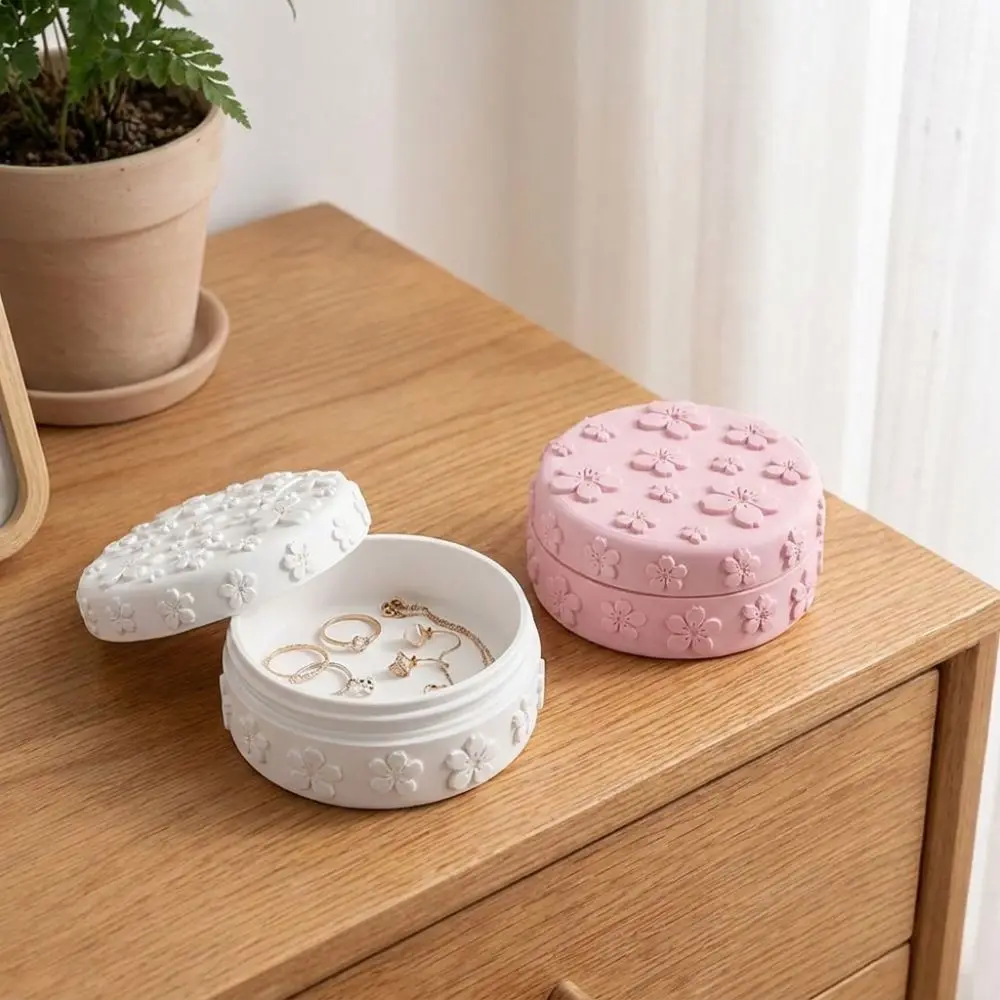 3D Printed Makeup Cotton Storage Box Embossed Cherry Dust-Proof Beauty Storage Jar Waterproof Round Sealed Cotton Pad Container