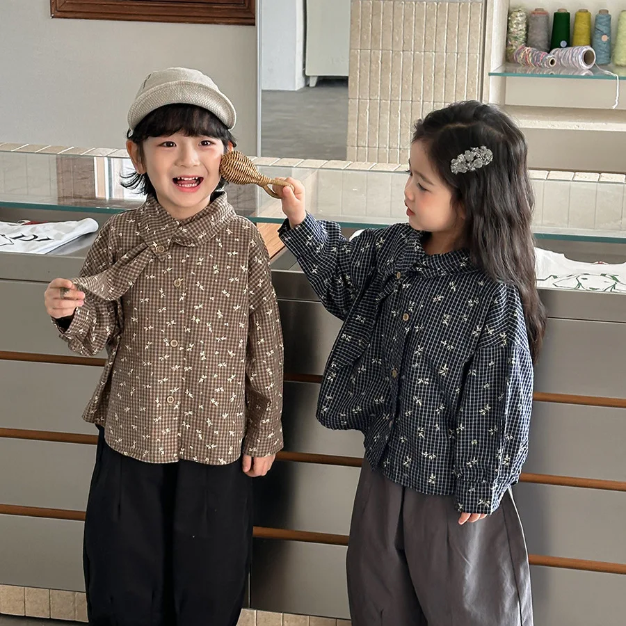 Long-sleeved Floral Shirt Retro Boys Grils Children Fashionable Comfortable All-matching Spring Autumn New Korean Loose Casual