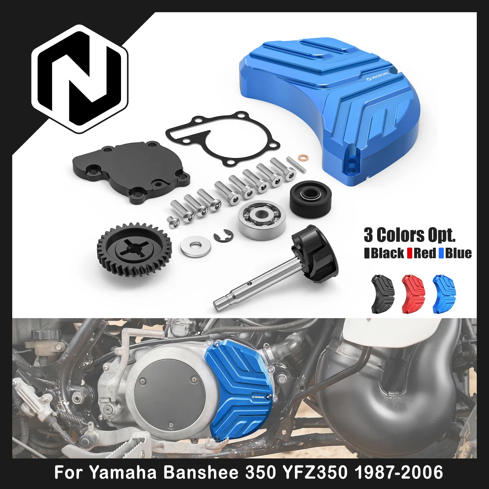 NICECNC For Yamaha Banshee 350 YFZ350 1987-2006 ATV Water Pump Kit Assembly Aluminum Alloy Custom Cover Replaces 4L0-12450-01-00