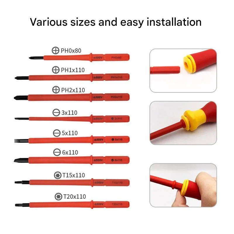 10-Piece Insulated Screwdriver Set for Electricians Non-Slip Electrical Tools Kit Slotted and Flat Heads Household Repair Tool
