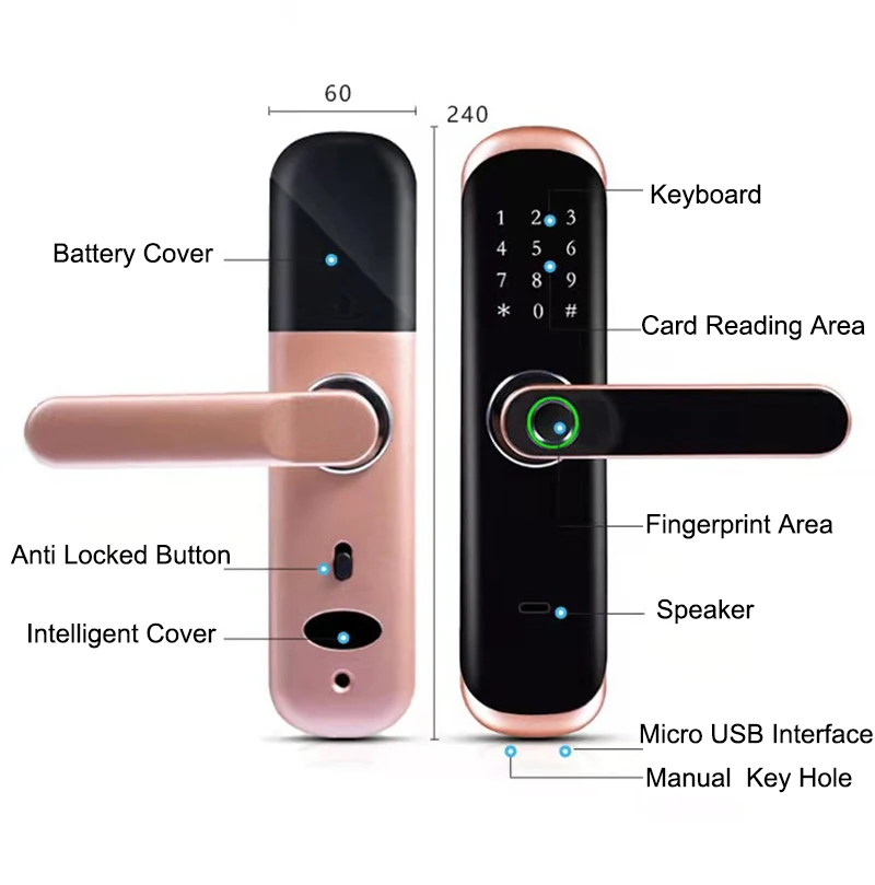 TTLock APP Remotely Biometric Fingerprint RFID Card Code Bluetooth Password Electronic Mechanical Key Smart Door Lock