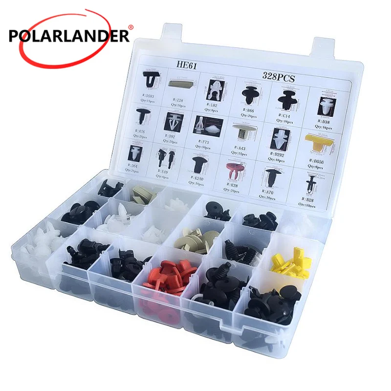 

328PCS Car Fastener Auto Mixed Nylon Rivets Retainer Clips for Honda Ford Ford Chrysler Mazda Mass MITSUBISHI