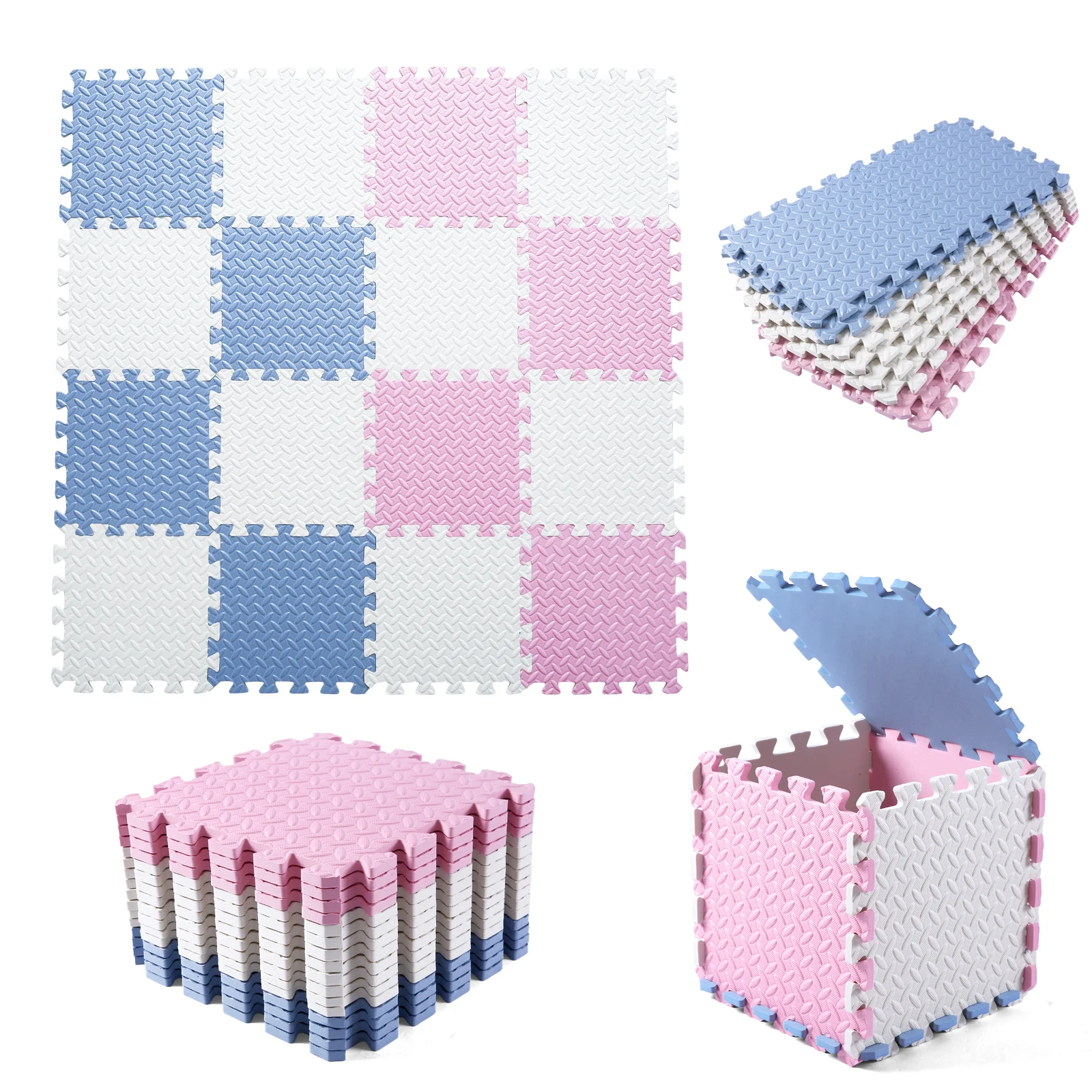 

Tamiplay 0.4 Inch/16pcs Thick Square Puzzle Mat ,30*30cm EVA Foam Baby Play Mat for Children Room Activities,Pink/Blue/White
