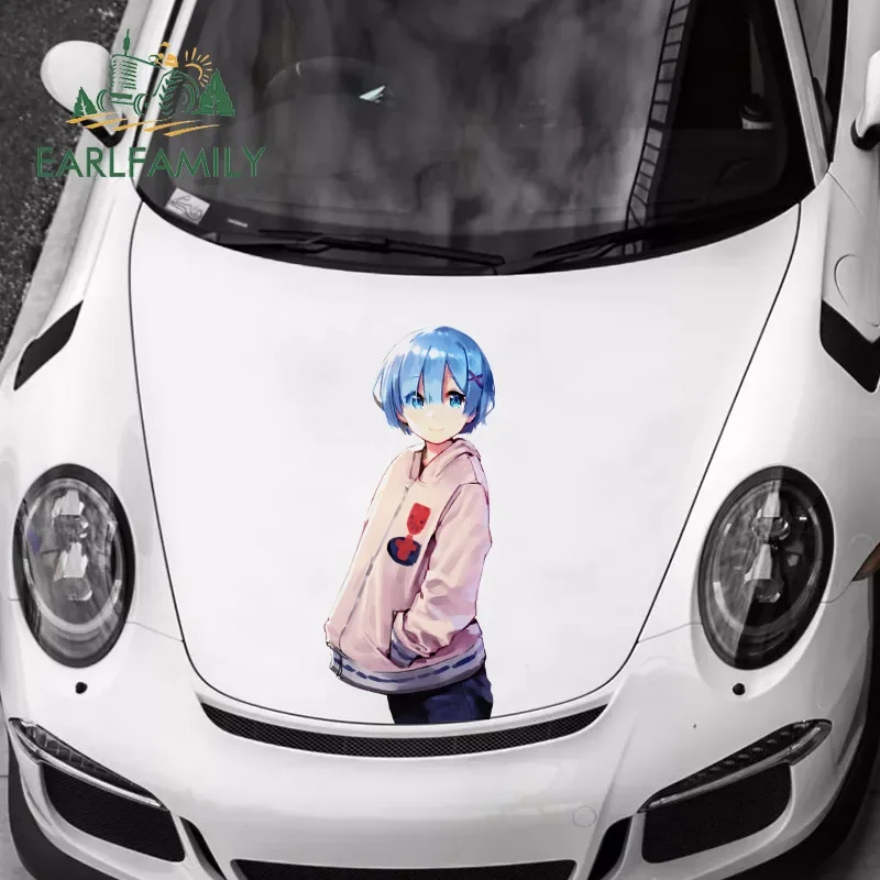 EARLFAMILY 43cm x 19cm Anime Cute Vinyl Car Wrap Sticker Engine Cover Decal Cartoon Fashion Anti-scratch Stickers Waterproof