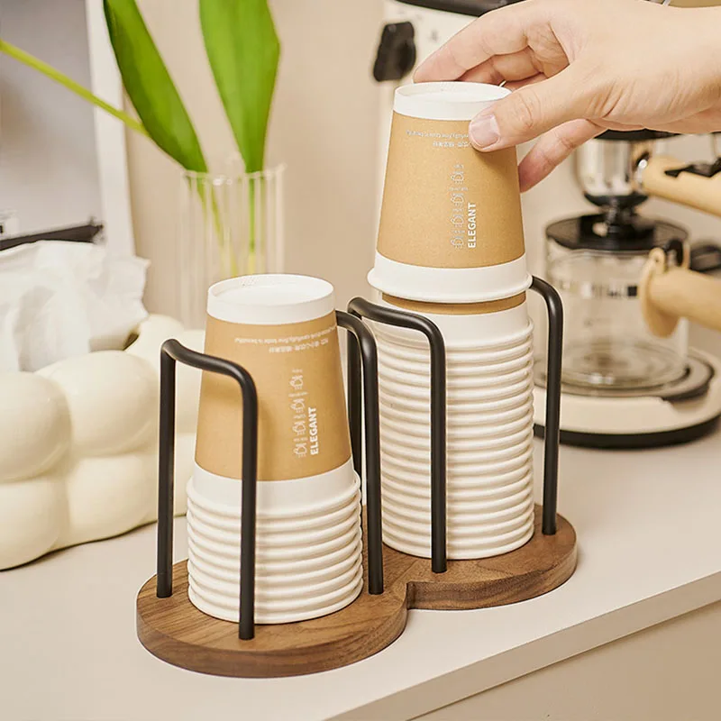 Disposable Cup Storage Holder Rack Shelf Water Tea Cups Wood Dispenser with Longer Stick Mug Display Stand Organizer Supplies