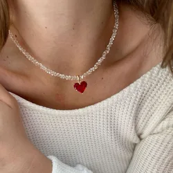 Vintage Zircon Crystal Heart Pendant Geometric Baroque Transparent Crystal Chain Necklace for Women Choker Party Jewelry N478