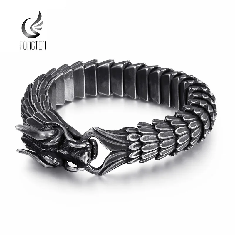 

Fongten 22cm Dragon Chain Bracelet for Men Stainless Steel Bracelets Bangles Rotre Men Jewelry Gift