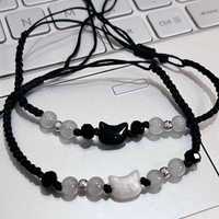2024 Handmade Black Rope Bracelet Lovers Friends Natural Moonstone Cat Obsidian Charms Adjustable Bracelets Party Jewelry Gifts