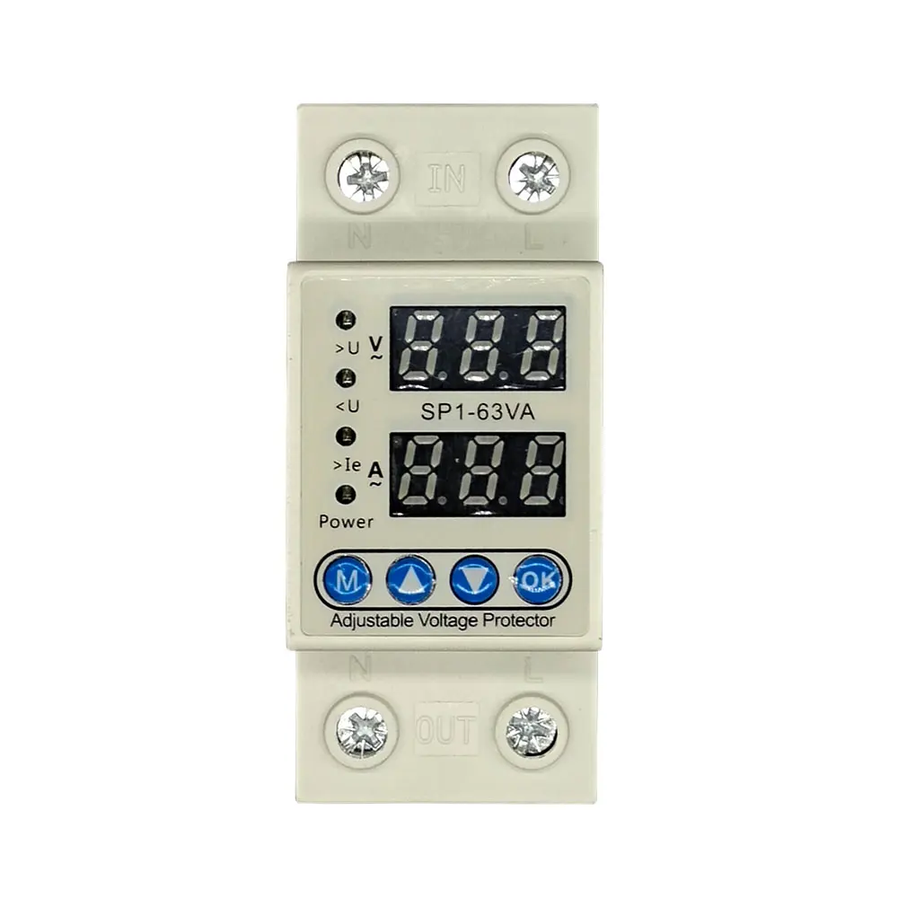SP1-63VA40A 63A 230V Din Rail Adjustable Over Voltage And Under Voltage Protective Device Protector Relay Over Current Protectio