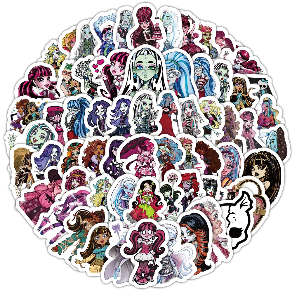 Impermeável Monster High School Anime Adesivos, Decalques DIY, Graffiti Laptop, Telefone, Skate, Brinquedos Adesivos dos desenhos animados, 10 Pcs, 30 Pcs, 50 Pcs, 100Pcs