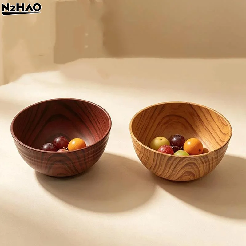 Wood Grain Bowl, High-Value Plastic Soup Bowl, Noodle Bowl, Thickened Heat Insulation Household Dining Table Salad Bowl