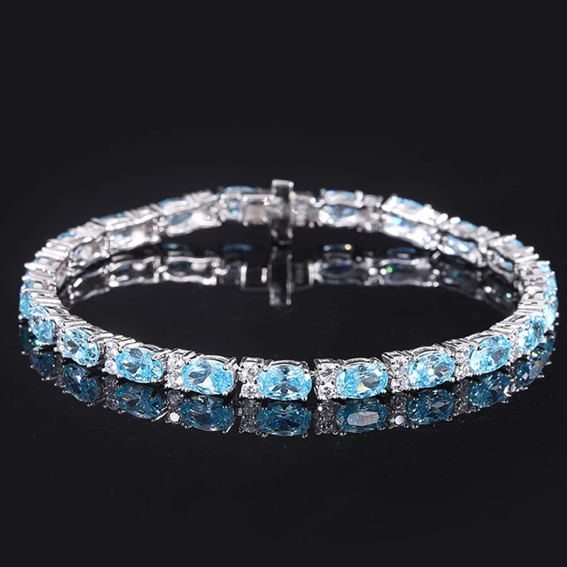 TFGLBU Trendy Colorful 4*6mm Gem Bracelet for Women 100% Solid 925 Silver Fancy Bangle Birthday Gift Luxury Jewelry Wholesale