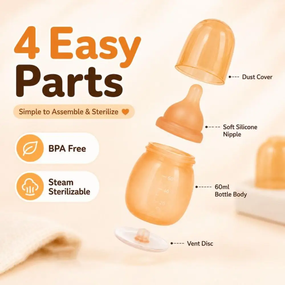 High Quality Silicone Mini Baby Bottle 60ml Anti-bloating Feeding Bottle Wide-neck Milk Storage Bottle for Newborn Baby