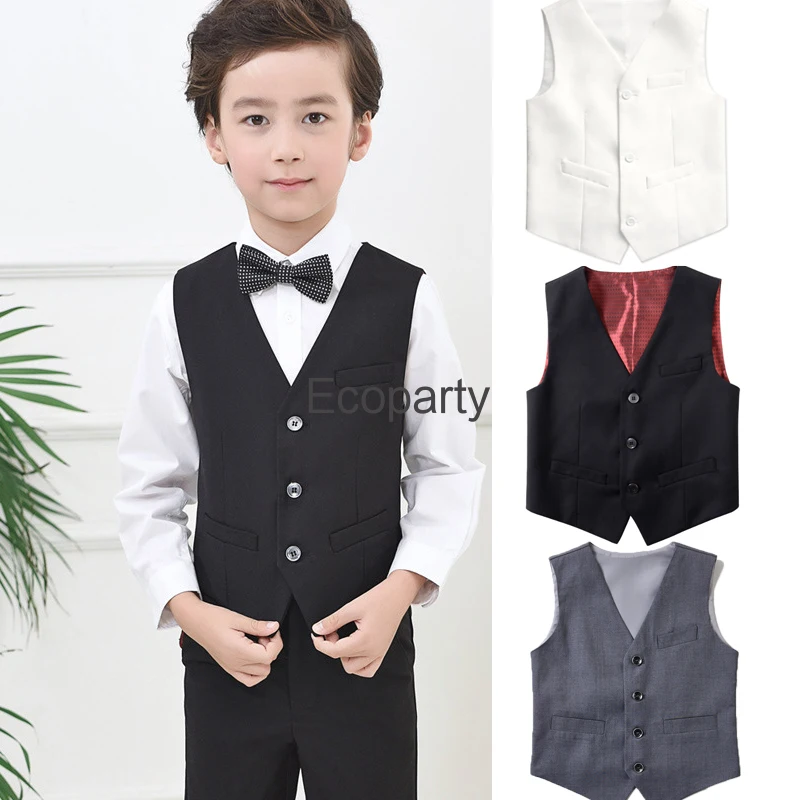 Chaleco de traje negro para niños, para niño vestido de novia, chaleco de rendimiento de Piano, Chaleco de fiesta de cumpleaños de estilo británico, 4-18T, nuevo