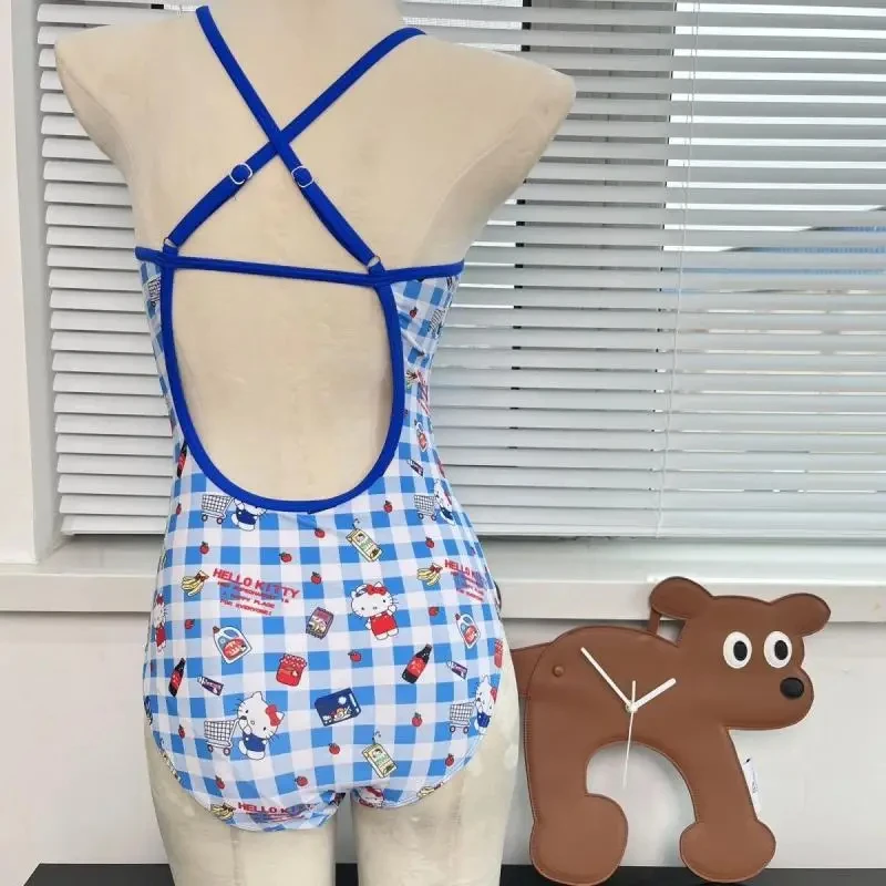 

Summer Kawaii Anime Sanrio Hello Kitty Woman's Swimsuit Conjoined Quick-Dry Cartoon Party Fashion Girls Student Beachwear Gift