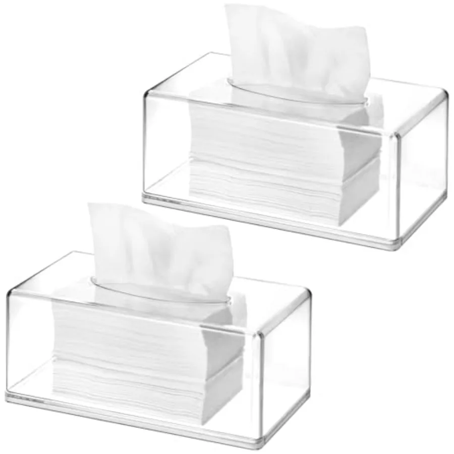 

Acrylic Tissue Box Holder 10.2"x5.5"x4.3" Clear Rectangular Organizer for Bathroom, Bedroom and Office, 2 Pack