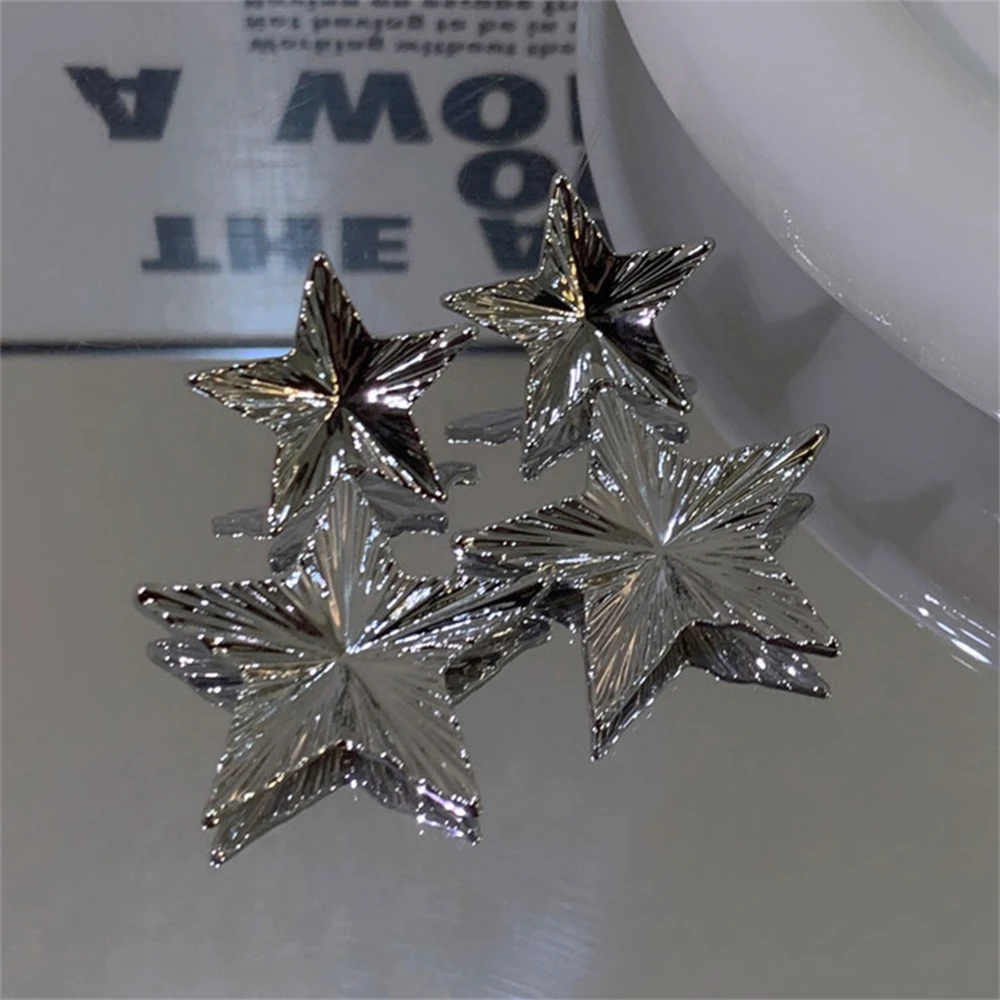 2023 New Vintage Elegant Style Silver Color Big Shiny Star Drop Earrings for Women Jewelry Fashion Party Wedding Gift