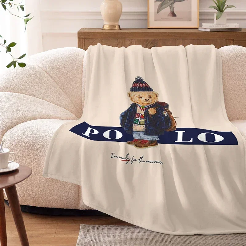 Digital Print P-Polos Bear Sofa Blankets for Winter Warm Knee Fleece Custom Bed Fluffy Soft Blanket King Size Microfiber Bedd@0