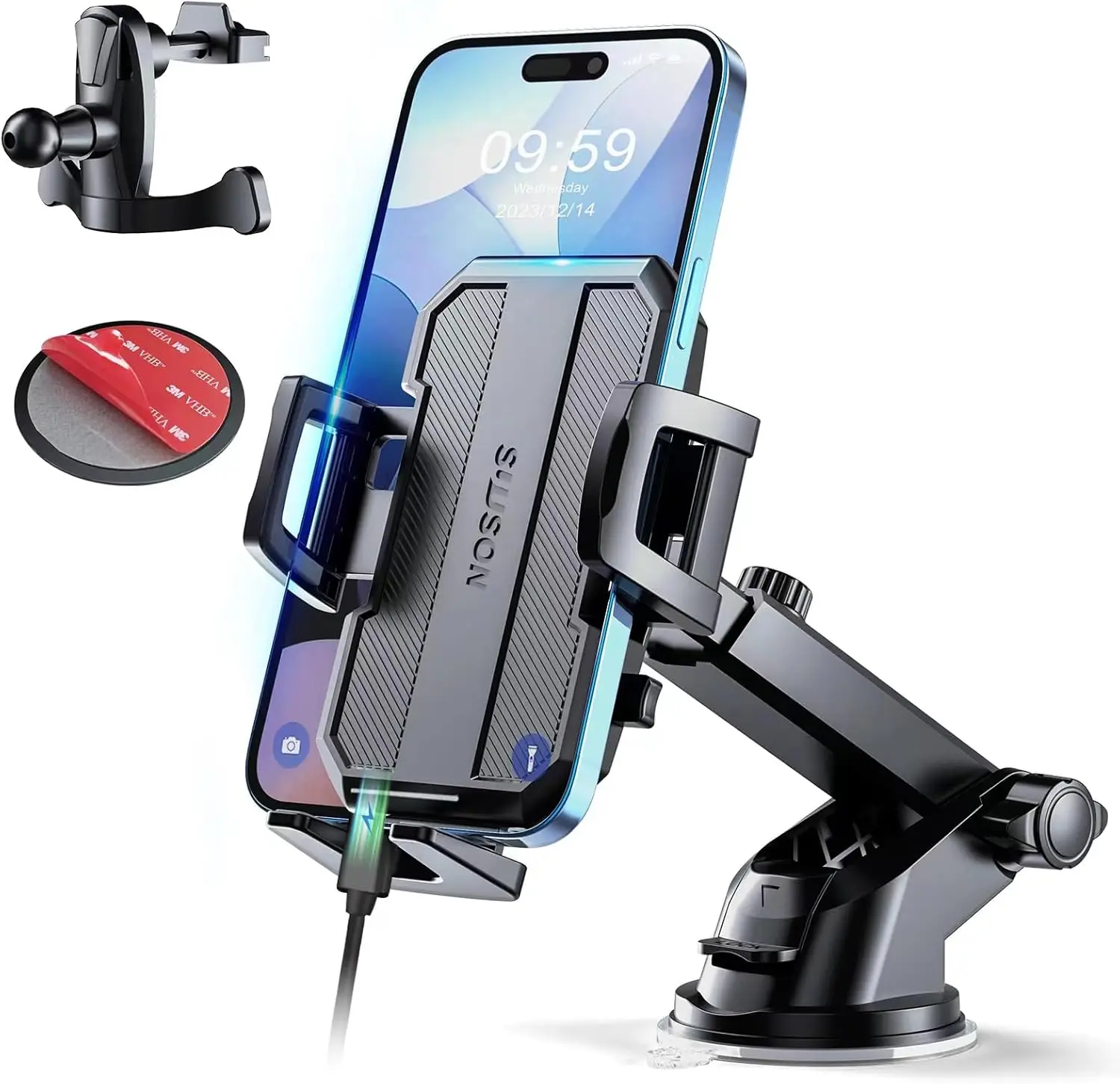 

3-in-1 Car Phone Holder Mount Powerful Suction Phone Mount for Car Dashboard Air Vent Windshield for All iPhone Android Phone