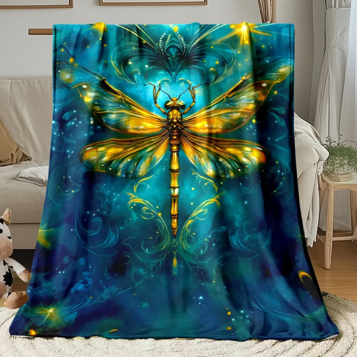 Mystic Fantasy Horse Throw Blanket Golden Forest White Mane Jeweled Bridle Wildlife Portrait Art Cover For Window Bench
